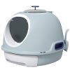 Covered Cat Litter Box with Scoop Enclosed Drawer Blue with Skylight