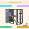 Outdoor Cat House Catio Enclosure with Platforms Run Lockable Doors Asphalt Roof 77 x 37 x 69 Grey