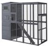 Outdoor Cat House Catio Enclosure with Platforms Run Lockable Doors Asphalt Roof 77 x 37 x 69 Grey