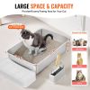 VEVOR Cat Litter Box, 6 inches Deep, XL Extra Large Stainless Steel Cat Litter Box with Scoop, Wide Filtering Foot Board & High Sides