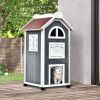 Wooden Cat House 43H Outdoor Shelter 3-Floor Kitten Condo with Asphalt Roof Escape Doors Stairs Grey White