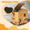 2-Story Wooden Outdoor Cat House Feral Shelter with Escape Door Asphalt Roof 4 Platforms Natural