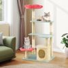 49 Inch Tall Multi-Level Aesthetic Floral Kitten Tower with Flower-Shaped Plush Padded Perch