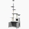 2 in 1 Floor to Ceiling Cat Tree with Litter Box Enclosure, Condo, Bed, Hammock, Scratching Posts, and Platforms, Gray