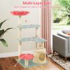 49 Inch Tall Multi-Level Aesthetic Floral Kitten Tower with Flower-Shaped Plush Padded Perch