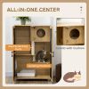 Cat House with Cat Tree, Kitty Cage with Scratching Posts Condo Cat Enclosure Lockable Wheels, Oak