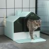 Hooded Cat Litter Box with Mat, Particle Catching, Easy Clean, Light Blue