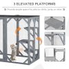 71"x32" Wooden Outdoor Cat House, Grey, Large Catio with 3 Platforms, Asphalt Roof Indoor Pet Enclosures