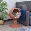 Elevated Cat Bed, Rotatable Egg Chair Pod, Thick Cushion, Natural Mat Grass Woven Kitty House, Brown