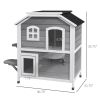 Wooden 2-Story Outdoor Cat House, Feral Cat Shelter Kitten Condo with Escape Door, Openable Asphalt Roof and 4 Platforms, Grey