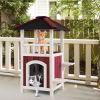 2-Story Wooden Cat House with Asphalt Roof Balcony and Rain Curtain