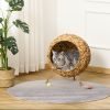 20.5 Weaved Cat Bed Elevated Hand Made Cat House Condo with Cushion Brown