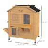 2-Story Wooden Outdoor Cat House Feral Shelter with Escape Door Asphalt Roof 4 Platforms Natural