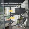 Wooden Catio Outdoor Cat Enclosure with Waterproof Cover, 2 Condos, 4 Platforms, Bridge, Doors, for Multiple Cats, Gray