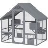 Wooden Catio Outdoor Cat Enclosure with Waterproof Cover, 2 Condos, 4 Platforms, Bridge, Doors, for Multiple Cats, Gray