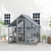 Wooden Catio Outdoor Cat Enclosure with Waterproof Cover, 2 Condos, 4 Platforms, Bridge, Doors, for Multiple Cats, Gray