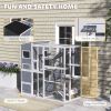 Large Wooden Catio Outdoor, Cat Enclosure w/ 4 Tier Resting Rooms, 3 Platforms, 1 Soft Ladder, 2 Ramps, 1 Hammock, Gray