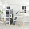 Large Wooden Catio Outdoor, Cat Enclosure w/ 4 Tier Resting Rooms, 3 Platforms, 1 Soft Ladder, 2 Ramps, 1 Hammock, Gray