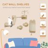 4PCs Corner Design Cat Wall Shelve with Scratching Post, Scratching Board, Perches, Cat Wands, Toy Ball, Beige
