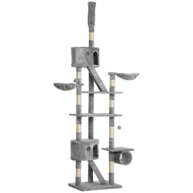Floor to Ceiling Cat Tree, 94.5-102.5 inch Height Adjustable Cat Climbing Tower with Scratching Posts, Condos, Hammocks
