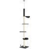 Cat Climbing Tower Floor to Ceiling 5-Tier Adjustable 95''-106'' with Hammock Scratching Post Toy Ball Black Cream