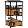 Wooden Outdoor Cat House, Feral Cat Shelter Kitten Tree with Asphalt Roof, Escape Doors, Condo, Jumping Platform, Yellow