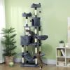 81" Cat Tree w/ Cat Scratching Posts, Scratching Board, Condos, Beds, Hammocks, Toy Balls, Rope Cat Toy, Gray