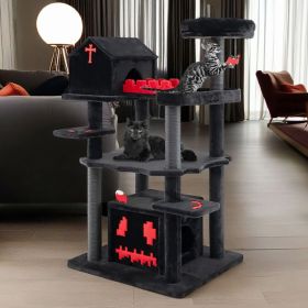 1PC Gothic Cat Tree 49 Inch Tall Cat Tower 6-Tier Cat Activity Center with Coffin Bed