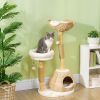 41" Modern Cat Condo, Indoor Cat Tree with Scratching Posts, Soft Removable Cushions & Toy Balls, Cream White