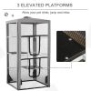 79"H Cat House Kitten Enclosure Mesh Playpen Steel Frame with 3 Platforms, 2 Doors and 4 Sandbags for Stability, Indoor/Outdoor
