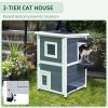 Outdoor Cat House with Escape Door, Weatherproof 2-Story Wooden Feral Cat Shelter with Opening Asphalt Roof, Dark Gray
