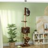 89"-104" Floor to Ceiling Cat Tree, Cat Condo Tower with 3 Steps, Scratching Posts & Hanging Toys Ball, Brown