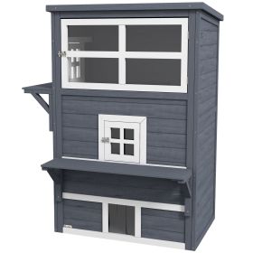 Cat House, Outdoor 3-Tier Kitty Shelter, Weather Resistant, w/ Escape Door