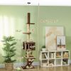 89"-104" Floor to Ceiling Cat Tree, Cat Condo Tower with 3 Steps, Scratching Posts & Hanging Toys Ball, Brown