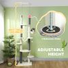 89"-100" Adjustable Floor to Ceiling Cat Tree with Scratching Posts, Hammock, Perches, Toy Balls, White
