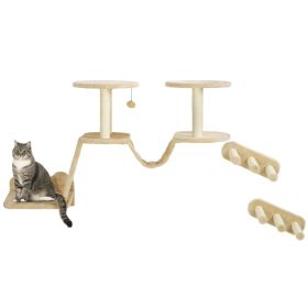 3pc Cat Wall Shelves w/ Scratching Post, Perches, Ladder, Steps & Scratching Board, Beige