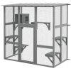 Catio Outdoor Cat Enclosure, Window Box Wooden Cat House with Bridge Platforms, Gray