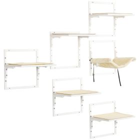 Modern Cat Wall Shelves 6PCs Steel Climbing Shelf Set Adjustable Height Activity Center with Platform Cream