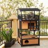 Wooden Outdoor Cat House, Feral Cat Shelter Kitten Tree with Asphalt Roof, Escape Doors, Condo, Jumping Platform, Yellow