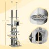 89"-100" Floor to Ceiling Cat Tree, Morden Cat Tower with Hammock, Scratching Post & Toy Balls, Indoor Cat Activity Center, Gray