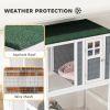 Outdoor Cat House, Wooden Catio on Wheels, Large Kitten Playpen with Weather Protection Roof, 2 Platforms, Resting Condo, Enter Door 36"L