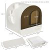 Covered Cat Litter Box with Lid, Scoop, and Filter, Sleek White