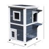 Outdoor Cat House with Escape Door, Weatherproof 2-Story Wooden Feral Cat Shelter with Opening Asphalt Roof, Dark Gray