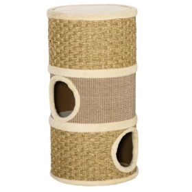 28" Multi-Level Cat Condo with Sisal Scratching Pad 3 Story Hideaway for Cats Brown
