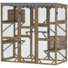 Outdoor Cat Enclosure with Window Access, 5 Platforms and 2 Resting Boxes, Waterproof Roof for Multiple Cats, Brown