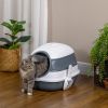 Dome Covered Cat Litter Box, Sleek Design with Lid, White and Gray