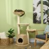 47" Cat Tree Kitty Activity Center, Cat Climbing Toy with Cattail Fluff, Bed, Condo, Sisal Scratching Post & Hanging Ball, Natural
