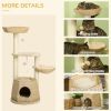 47" Cat Tree Kitty Activity Center, Cat Climbing Toy with Cattail Fluff, Bed, Condo, Sisal Scratching Post & Hanging Ball, Natural