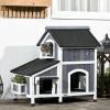 Outdoor Cat House with Flower Pot, 2-Story Feral Cat House with Weather Resistant Roof, Wooden Cat Shelter with Window, Multiple Entrances