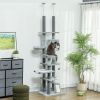 89"-100" Floor to Ceiling Cat Tree, Morden Cat Tower with Hammock, Scratching Post & Toy Balls, Indoor Cat Activity Center, Gray